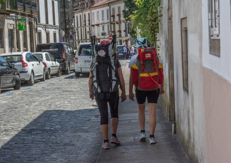 Pilgrims arriving from Camino. Santiago de Compostela