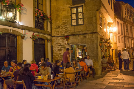 Night time dining 
Street life Santiago de Compostela