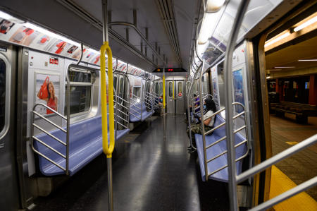 March 2020. 
The A train to Hamilton Heights Empty subways. First days of Lock Down
